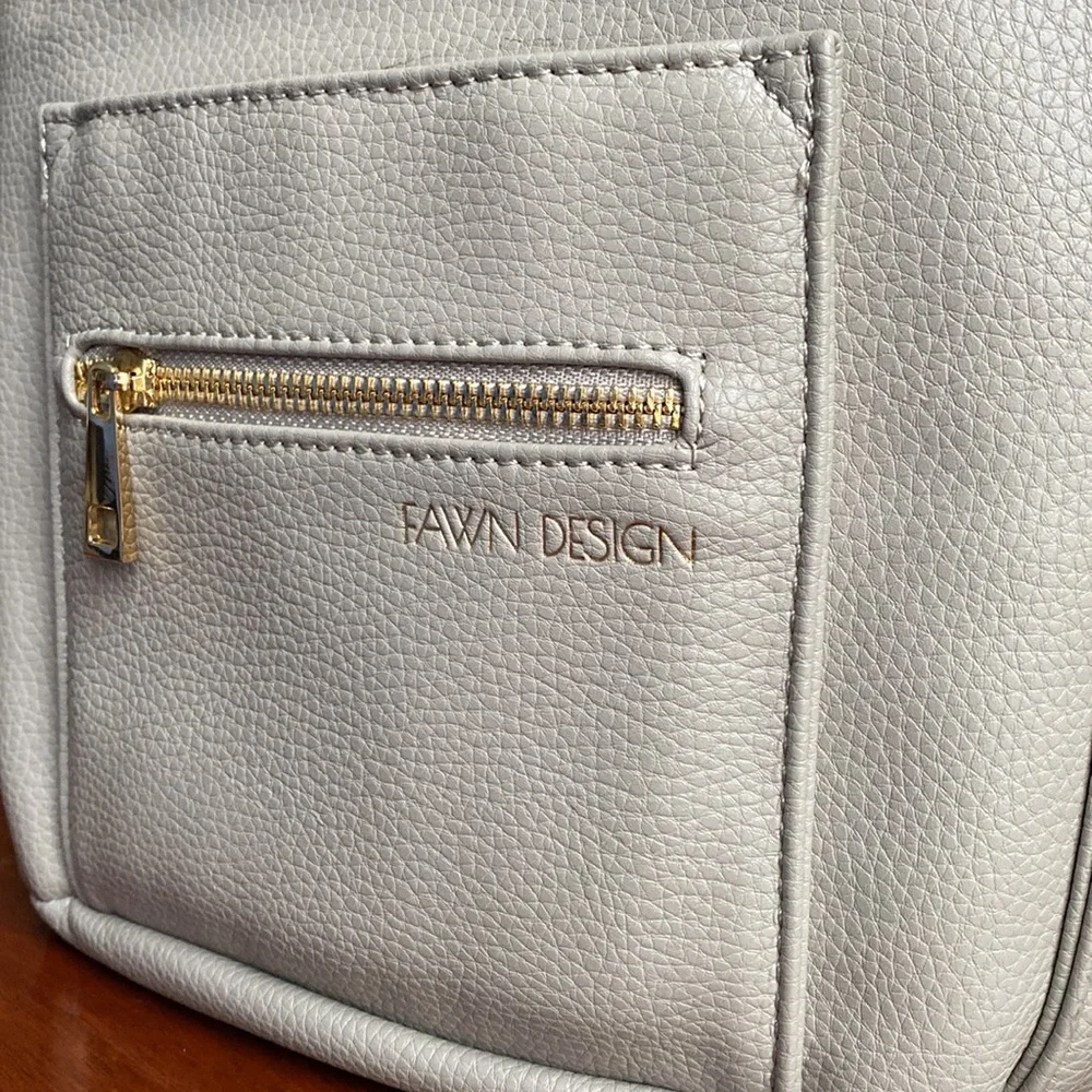 Fawn Design Pebbled Light Gray Crossbody Bag with Gold Hardware